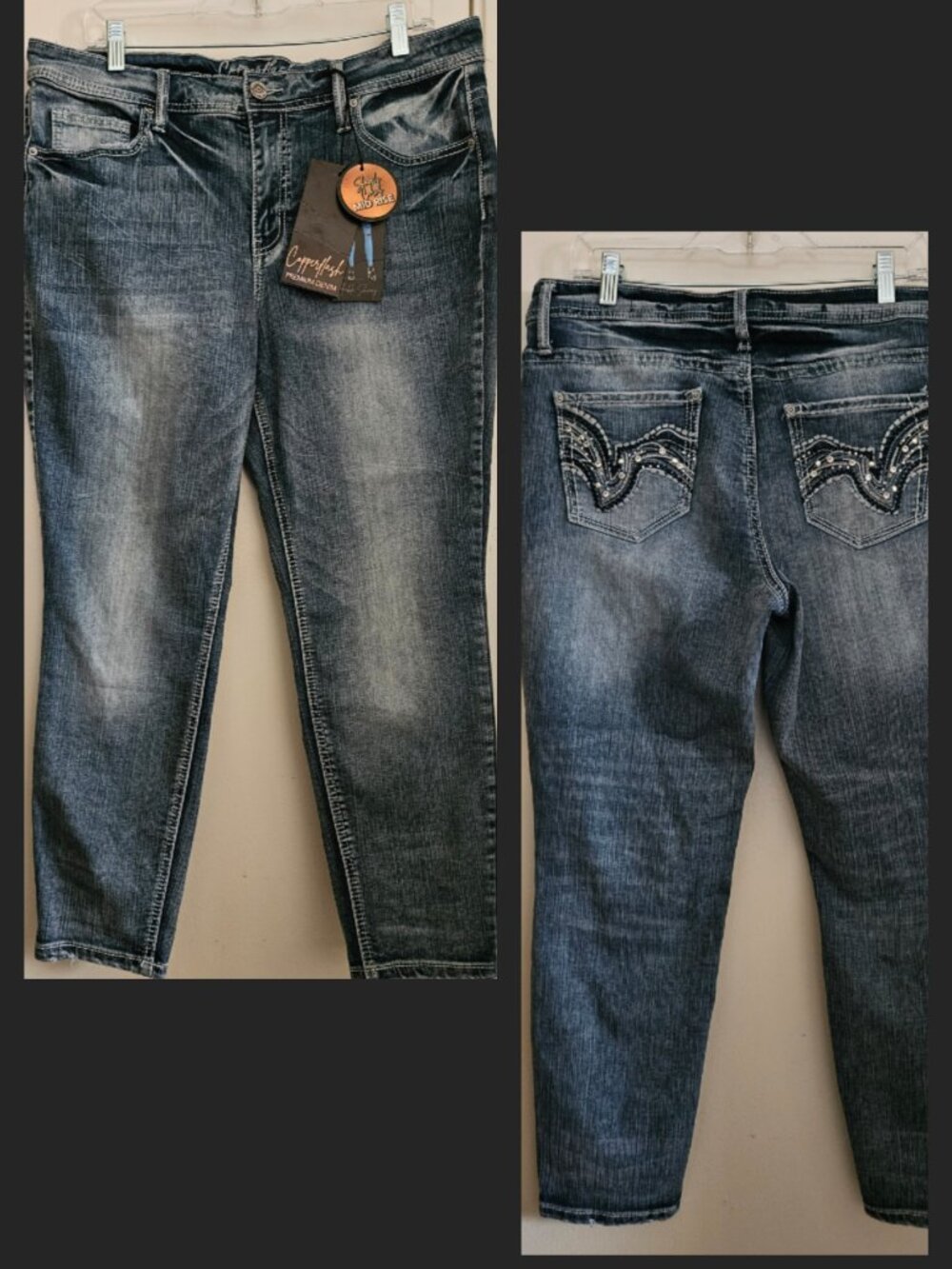 NWT Copperflash 14 Ankle Skinny Jeans Bling Decorative Pockets